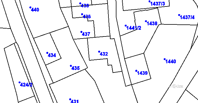Parcela st. 432 v KÚ Hronov, Katastrální mapa