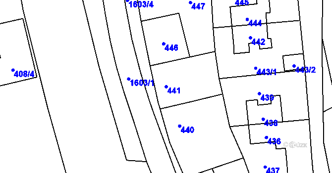 Parcela st. 441 v KÚ Hronov, Katastrální mapa