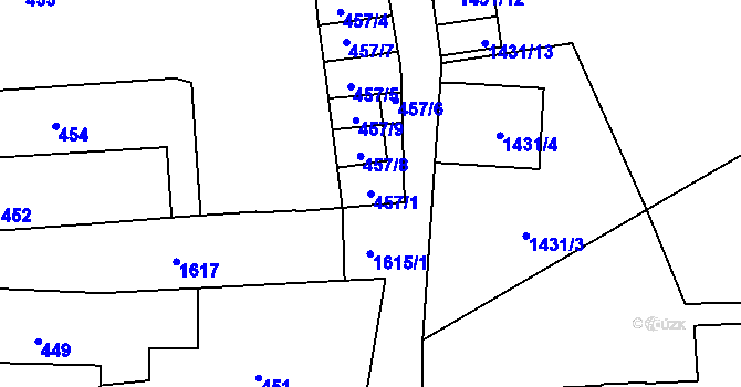 Parcela st. 457/1 v KÚ Hronov, Katastrální mapa