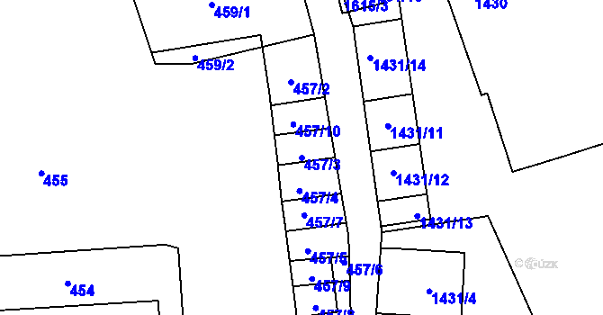 Parcela st. 457/3 v KÚ Hronov, Katastrální mapa