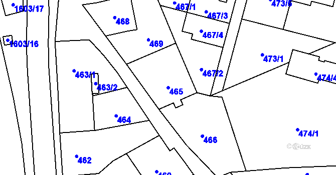Parcela st. 465 v KÚ Hronov, Katastrální mapa