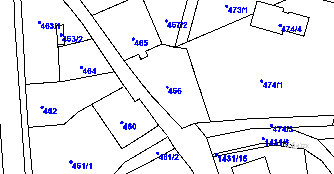 Parcela st. 466 v KÚ Hronov, Katastrální mapa
