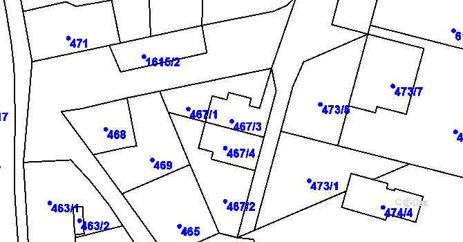 Parcela st. 467/3 v KÚ Hronov, Katastrální mapa