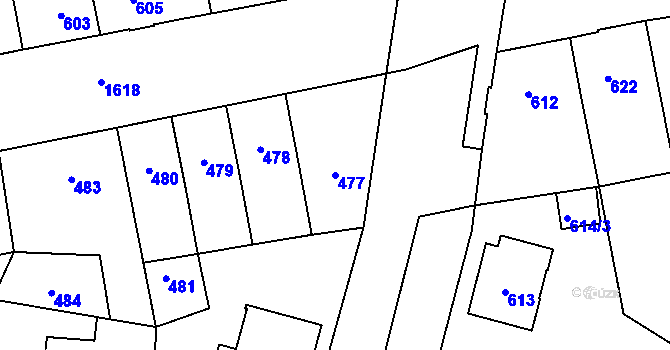 Parcela st. 477 v KÚ Hronov, Katastrální mapa