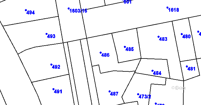 Parcela st. 486 v KÚ Hronov, Katastrální mapa