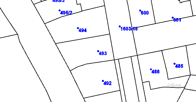 Parcela st. 493 v KÚ Hronov, Katastrální mapa