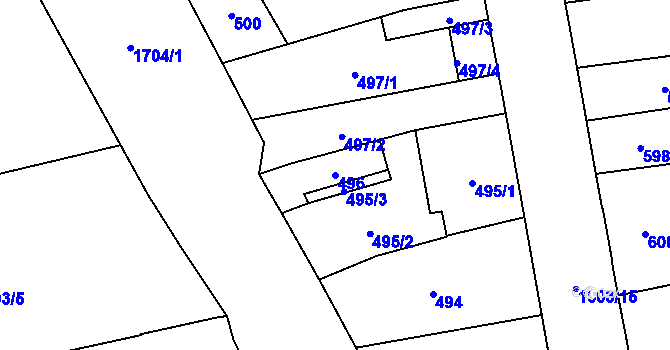 Parcela st. 496 v KÚ Hronov, Katastrální mapa