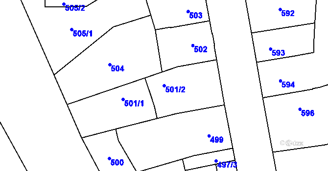 Parcela st. 501/2 v KÚ Hronov, Katastrální mapa