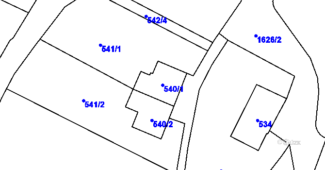 Parcela st. 540/1 v KÚ Hronov, Katastrální mapa