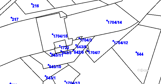 Parcela st. 543/4 v KÚ Hronov, Katastrální mapa