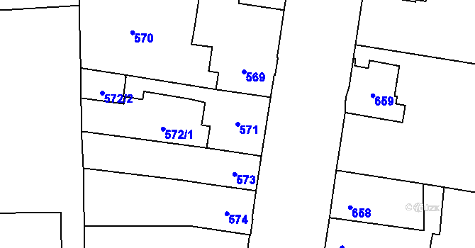 Parcela st. 571 v KÚ Hronov, Katastrální mapa