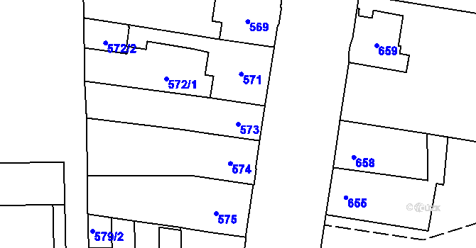 Parcela st. 573 v KÚ Hronov, Katastrální mapa
