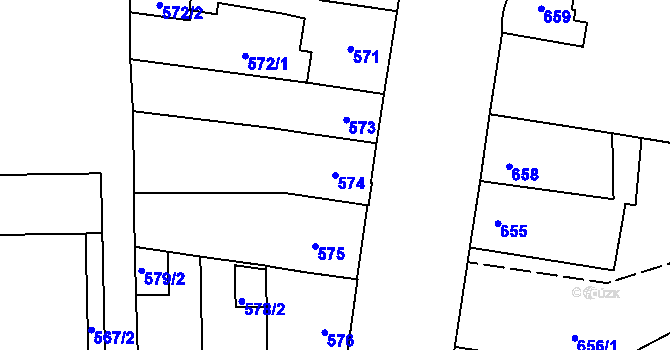 Parcela st. 574 v KÚ Hronov, Katastrální mapa
