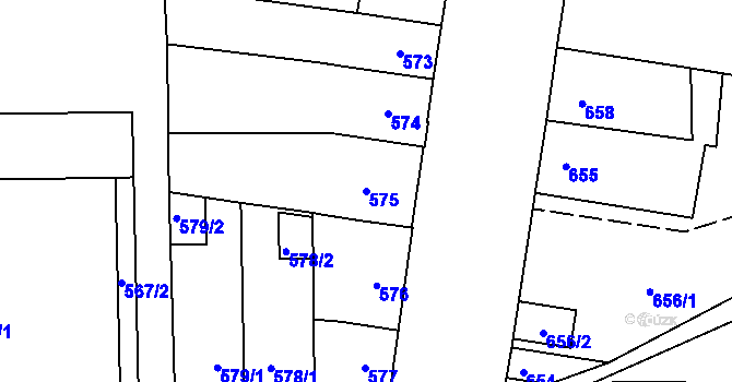 Parcela st. 575 v KÚ Hronov, Katastrální mapa