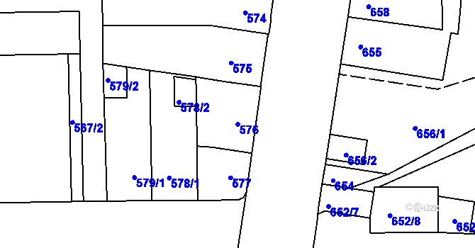 Parcela st. 576 v KÚ Hronov, Katastrální mapa