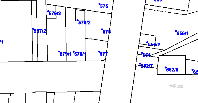 Parcela st. 577 v KÚ Hronov, Katastrální mapa