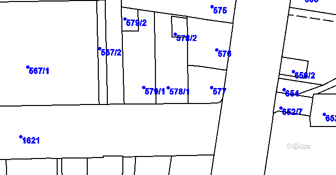 Parcela st. 578/1 v KÚ Hronov, Katastrální mapa