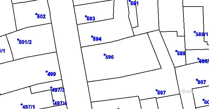 Parcela st. 596 v KÚ Hronov, Katastrální mapa