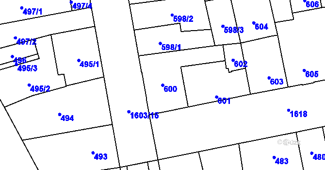 Parcela st. 600 v KÚ Hronov, Katastrální mapa