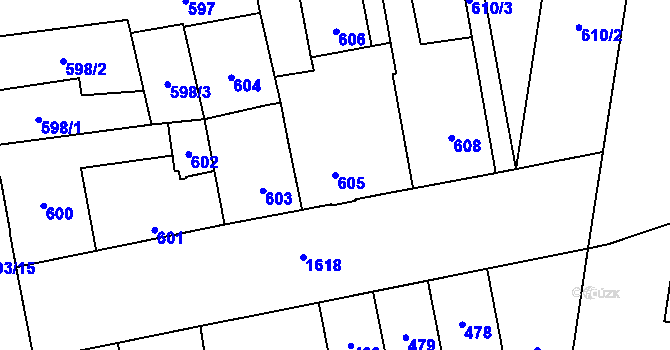 Parcela st. 605 v KÚ Hronov, Katastrální mapa