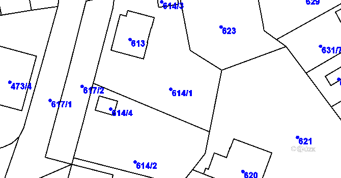 Parcela st. 614/1 v KÚ Hronov, Katastrální mapa