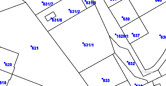 Parcela st. 631/1 v KÚ Hronov, Katastrální mapa