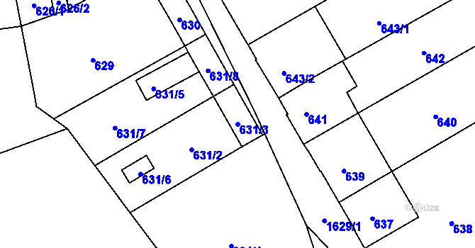 Parcela st. 631/3 v KÚ Hronov, Katastrální mapa
