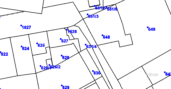 Parcela st. 631/4 v KÚ Hronov, Katastrální mapa