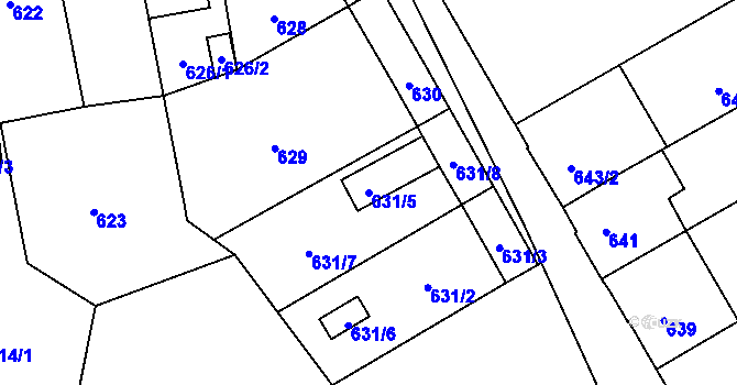 Parcela st. 631/5 v KÚ Hronov, Katastrální mapa