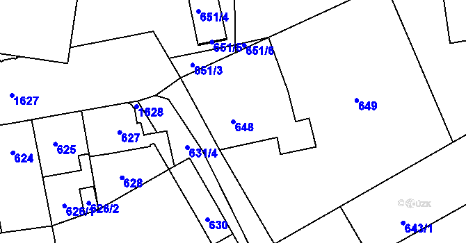 Parcela st. 648 v KÚ Hronov, Katastrální mapa