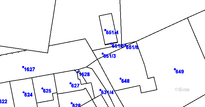 Parcela st. 651/3 v KÚ Hronov, Katastrální mapa