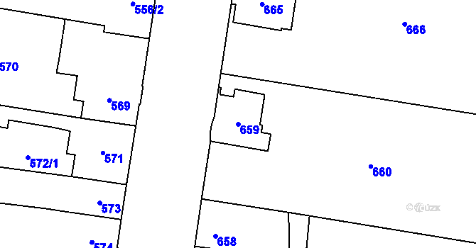Parcela st. 659 v KÚ Hronov, Katastrální mapa