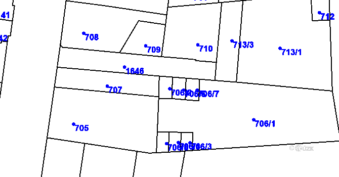 Parcela st. 706/2 v KÚ Hronov, Katastrální mapa
