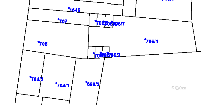 Parcela st. 706/4 v KÚ Hronov, Katastrální mapa