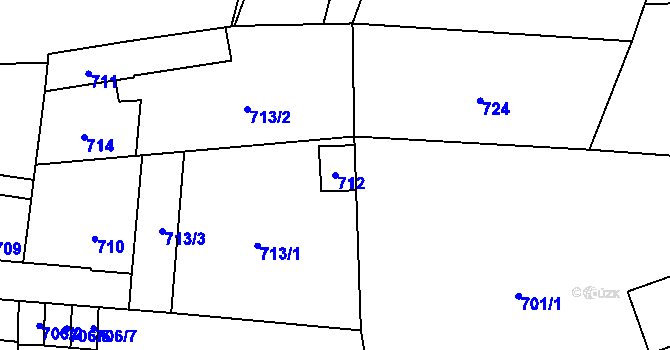 Parcela st. 712 v KÚ Hronov, Katastrální mapa