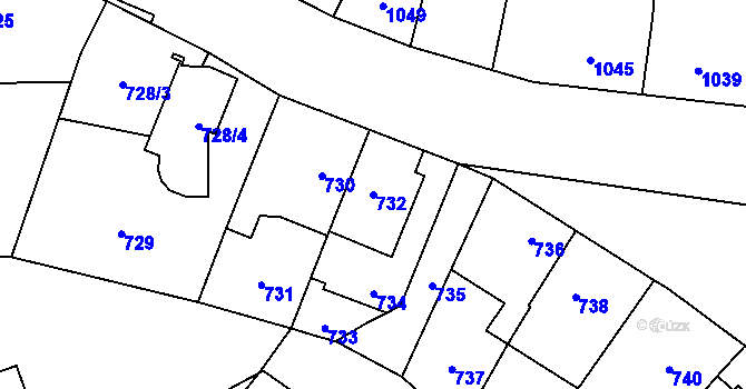 Parcela st. 732 v KÚ Hronov, Katastrální mapa