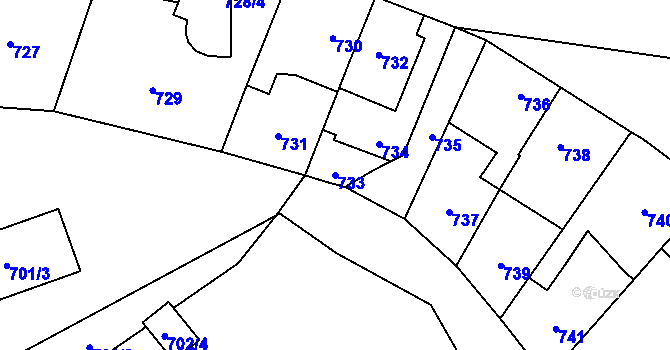 Parcela st. 733 v KÚ Hronov, Katastrální mapa