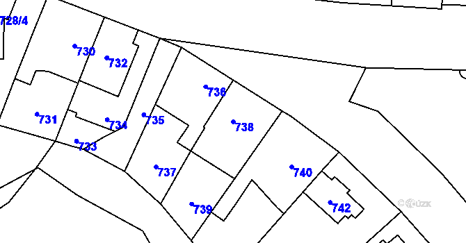 Parcela st. 738 v KÚ Hronov, Katastrální mapa