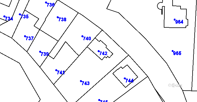 Parcela st. 742 v KÚ Hronov, Katastrální mapa
