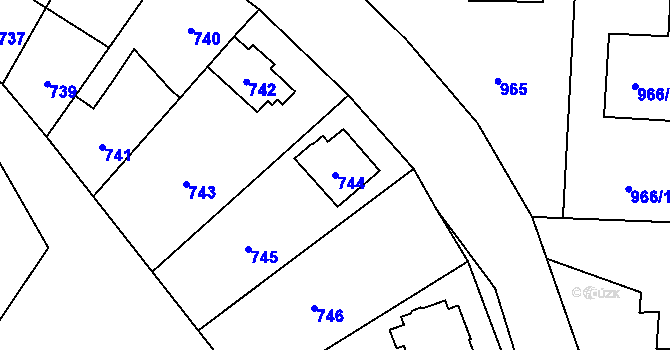Parcela st. 744 v KÚ Hronov, Katastrální mapa