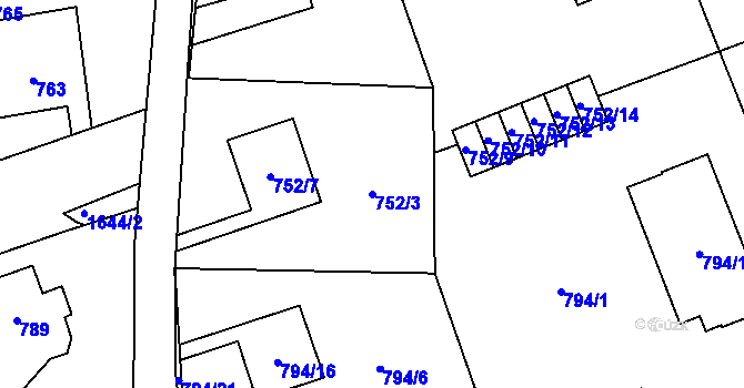 Parcela st. 752/3 v KÚ Hronov, Katastrální mapa
