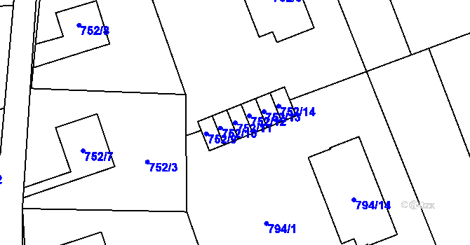 Parcela st. 752/11 v KÚ Hronov, Katastrální mapa