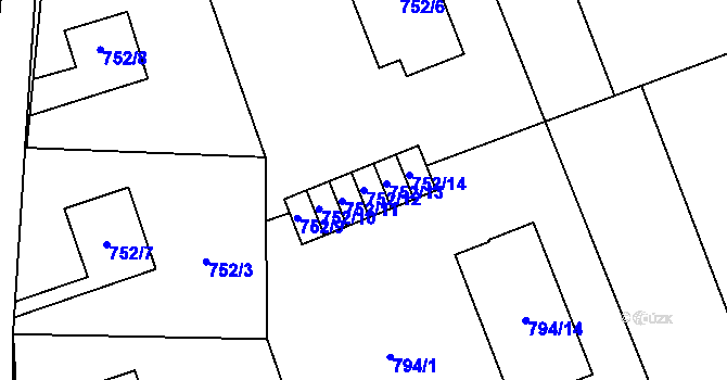 Parcela st. 752/12 v KÚ Hronov, Katastrální mapa