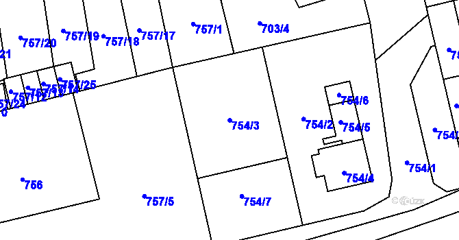 Parcela st. 754/3 v KÚ Hronov, Katastrální mapa