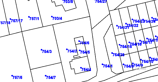 Parcela st. 754/6 v KÚ Hronov, Katastrální mapa