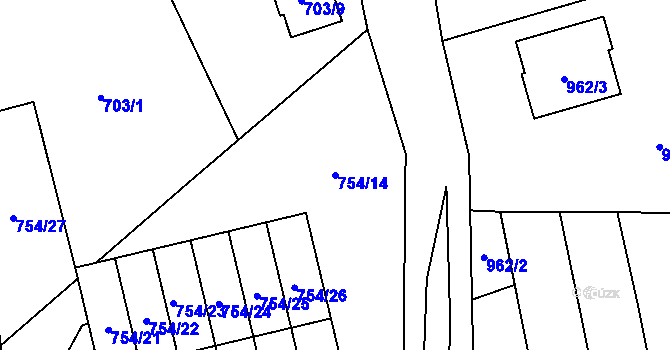Parcela st. 754/14 v KÚ Hronov, Katastrální mapa
