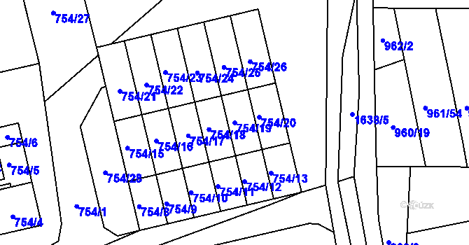 Parcela st. 754/19 v KÚ Hronov, Katastrální mapa
