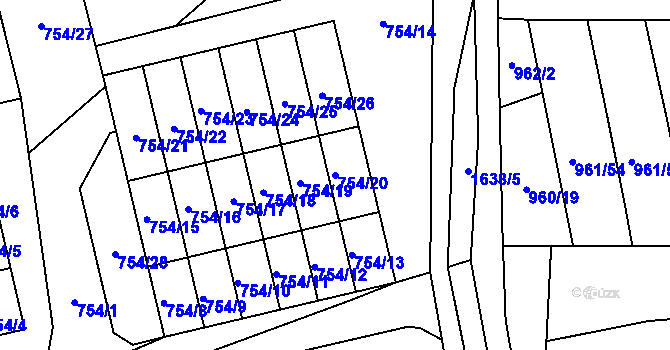 Parcela st. 754/20 v KÚ Hronov, Katastrální mapa