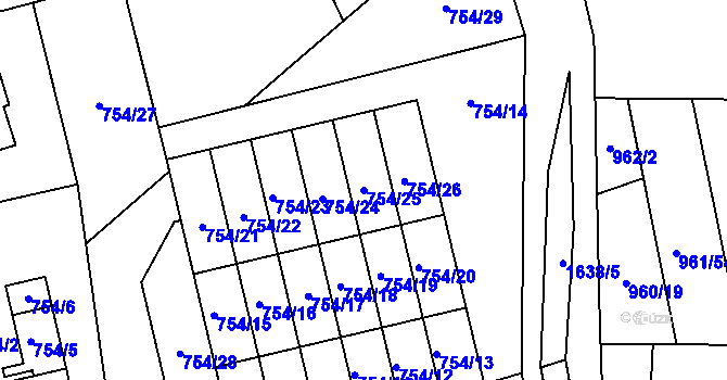 Parcela st. 754/25 v KÚ Hronov, Katastrální mapa