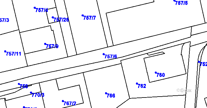 Parcela st. 757/6 v KÚ Hronov, Katastrální mapa